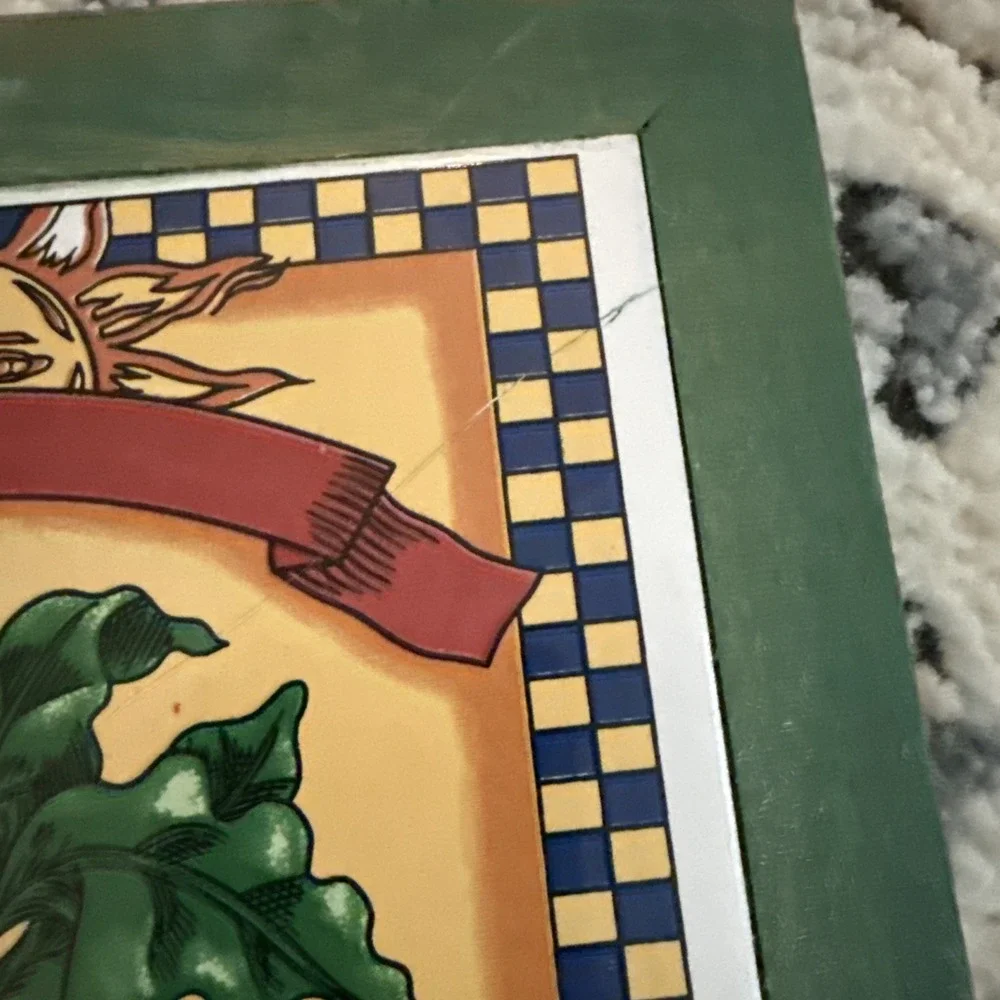Vintage Vegetables And Sun Decor Wall Art 90s Plaques Ceramic Wood 6.5